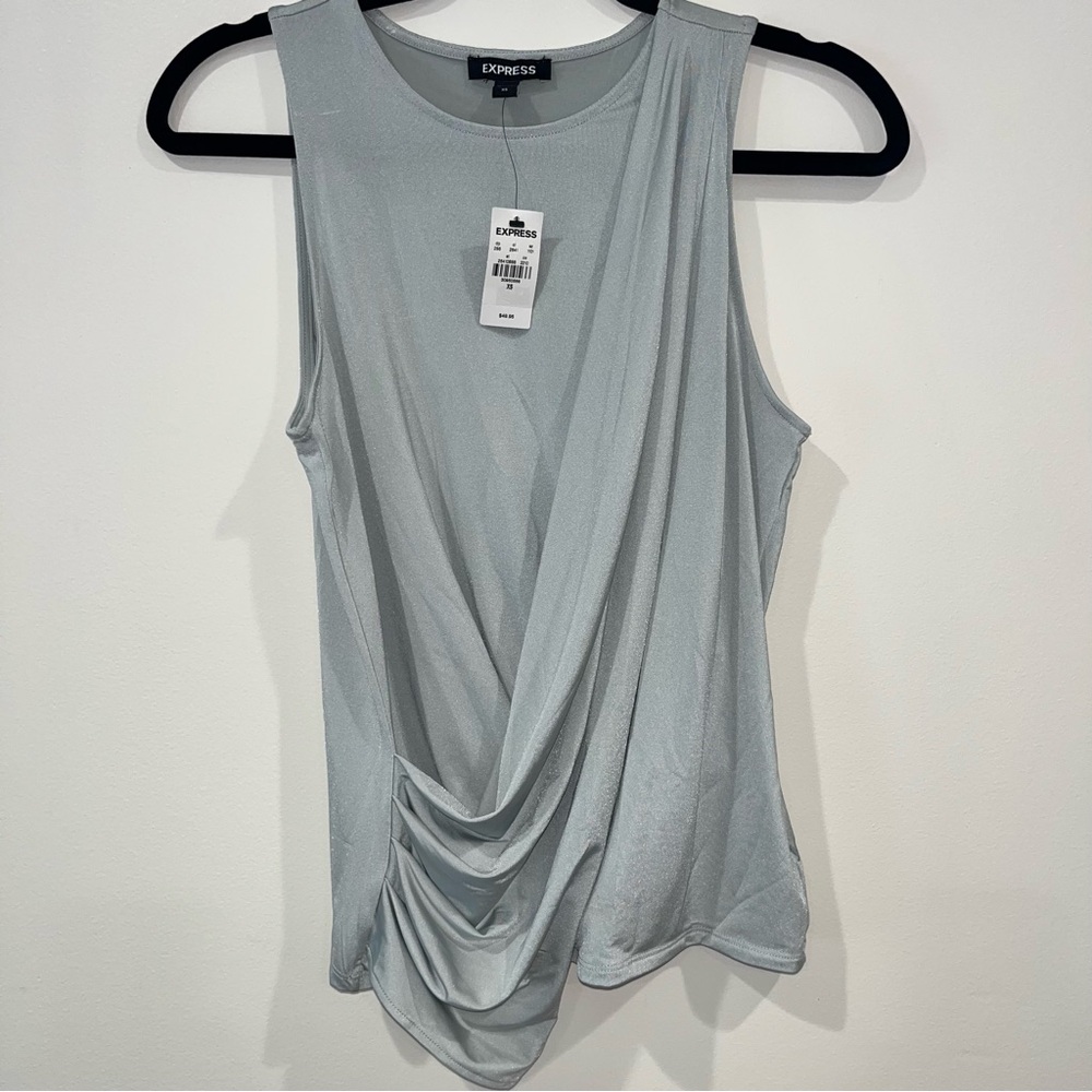 Express Sleeveless top wrap look draped front seafoam green blue size XS NWT